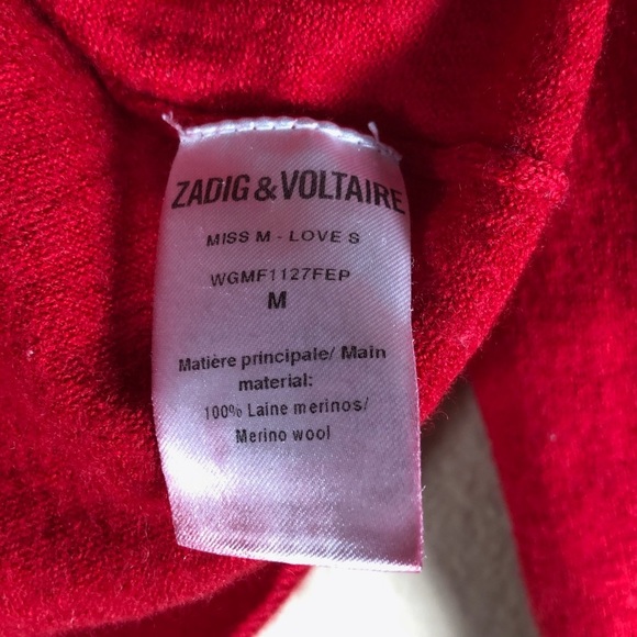 ZADIG&VOLTAIRE Red Merino Wool Love Print Sweater - Picture 10 of 10